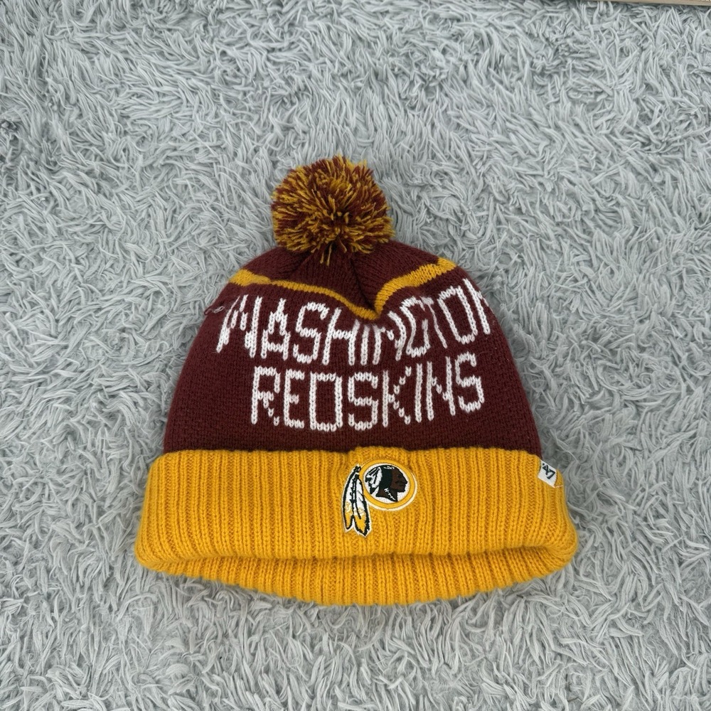 Washington Redskins Beanie Hat Burgundy Gold NFL Winter Cap With Puff One Size